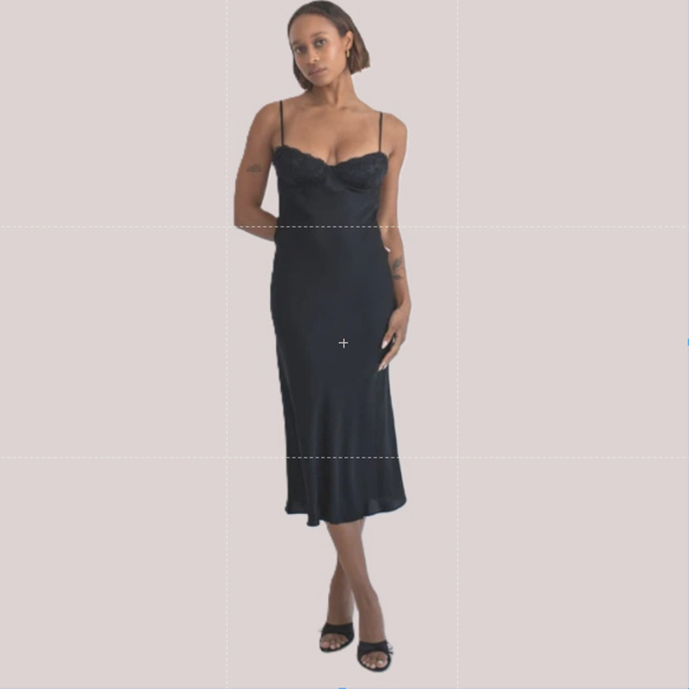 Rumored Negroni Black Lace Midi Slip Dress Fairy Grunge Witchy Y2K Size Medium - Picture 3 of 16